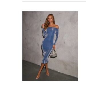 Vici Shimmering Blue Off-Shoulder Dress
